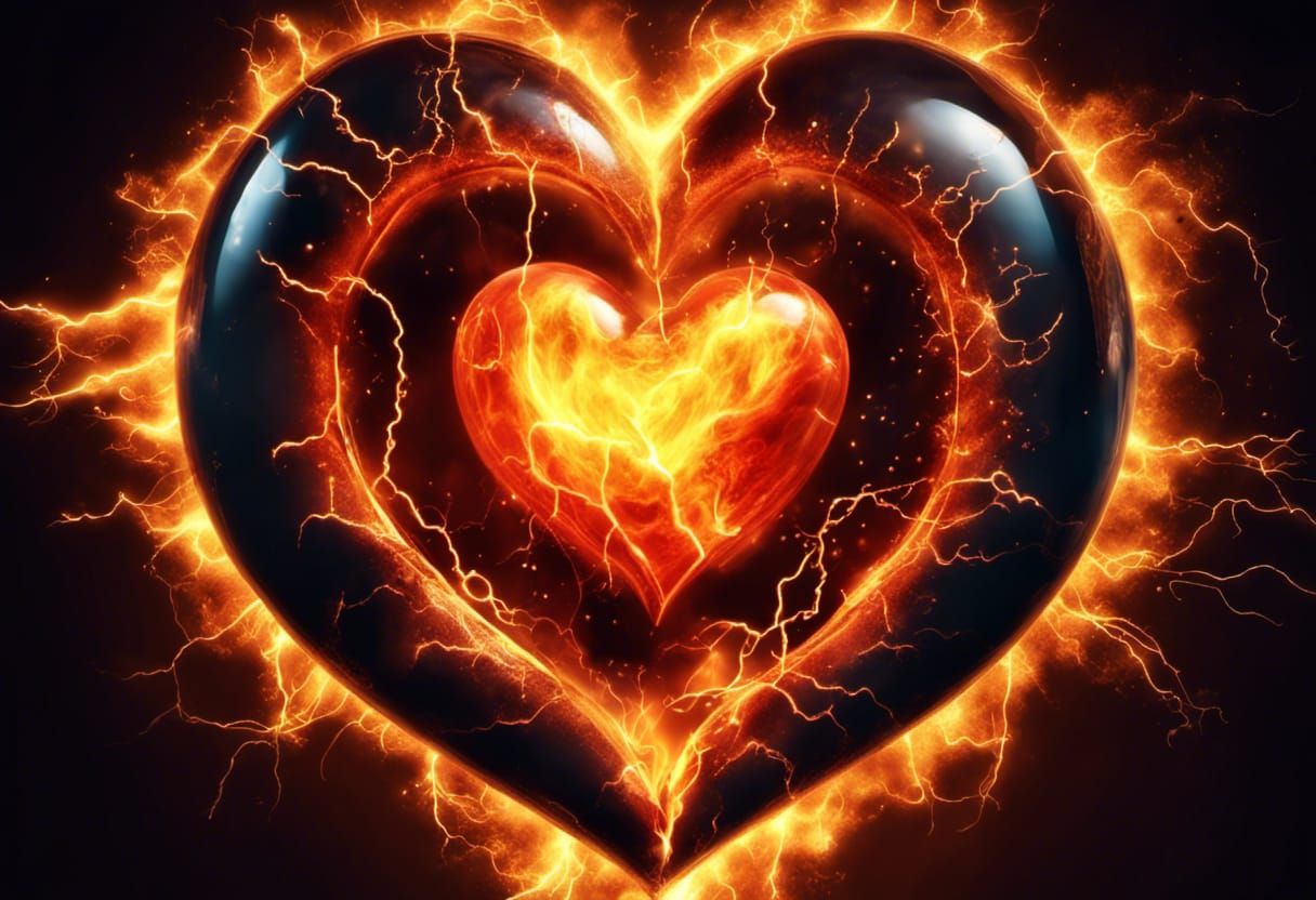 Fiery Heart Pierced by Lightning: 3D Fantasy Art