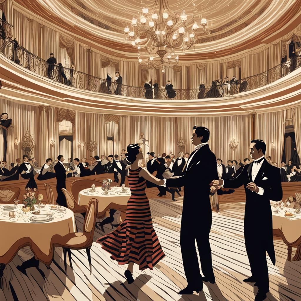 Elegant Ballroom Dance with Hidden Striped Patterns