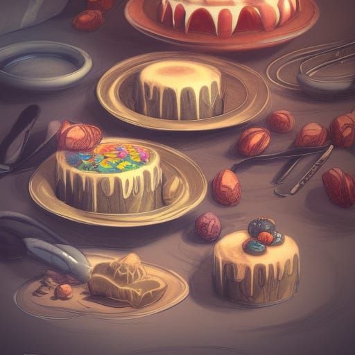 Fantastical Pencil Sketched Desserts in Deep Color