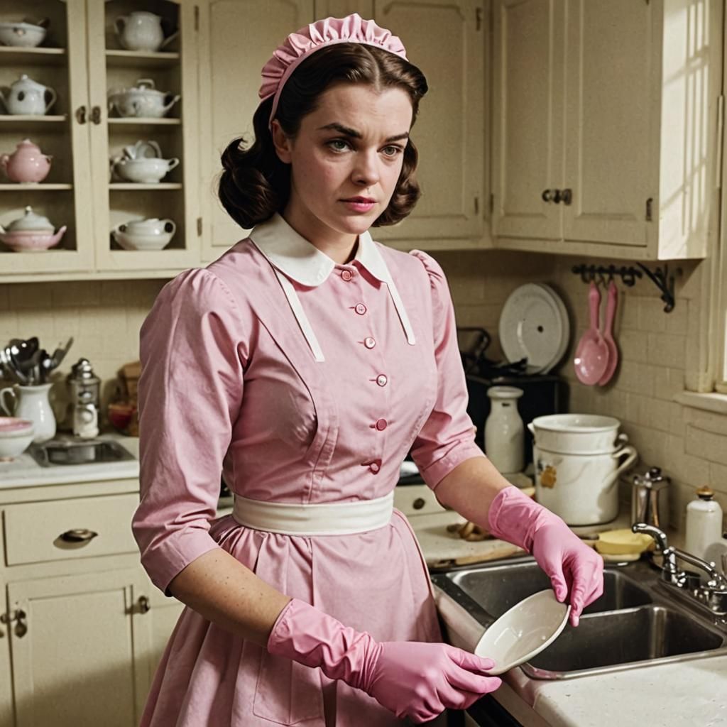 Young Arya Stark as a 1950s Housewife in a Retro Kitchen