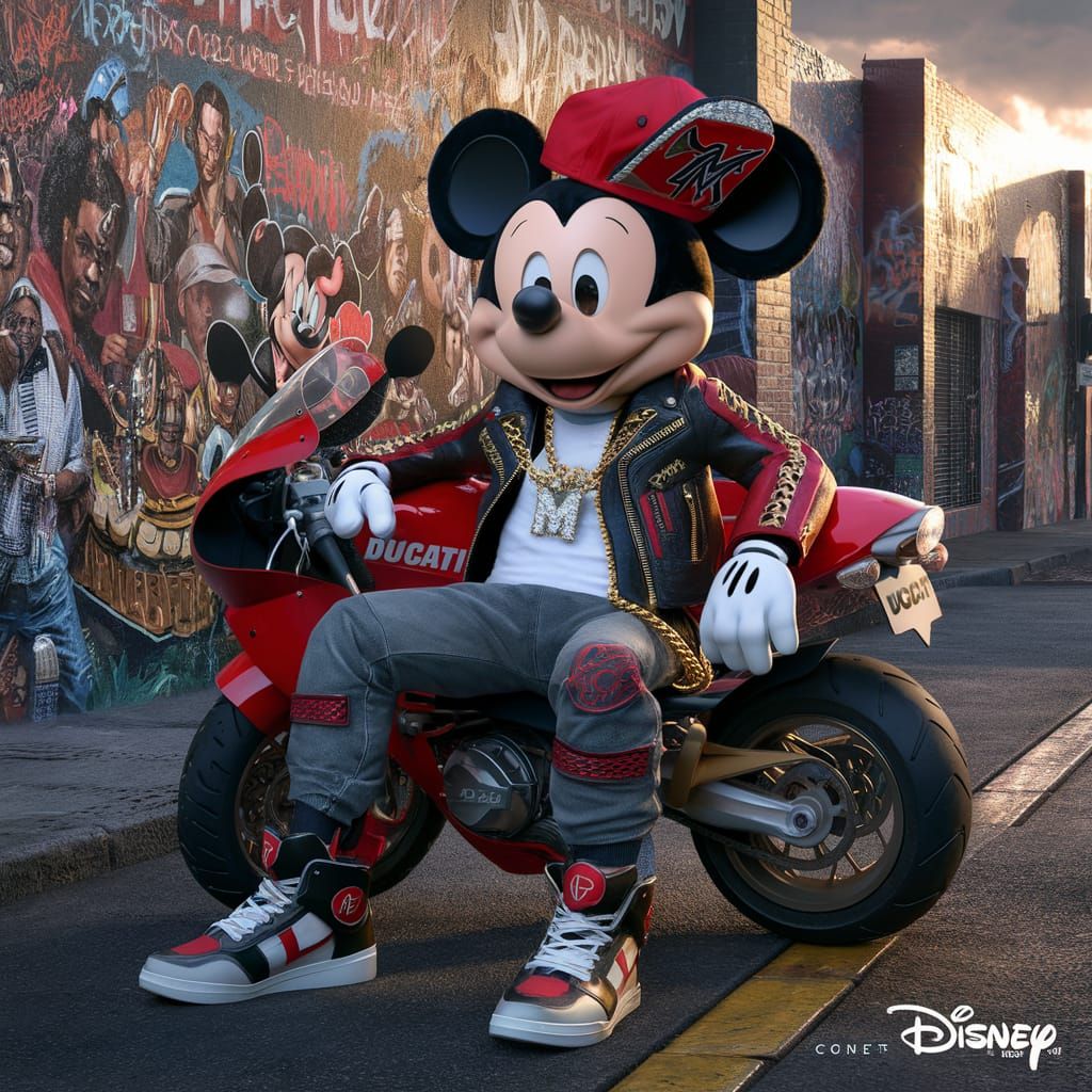 Mickey Mouse on Ducati Motorcycle, Splash Art Concept
