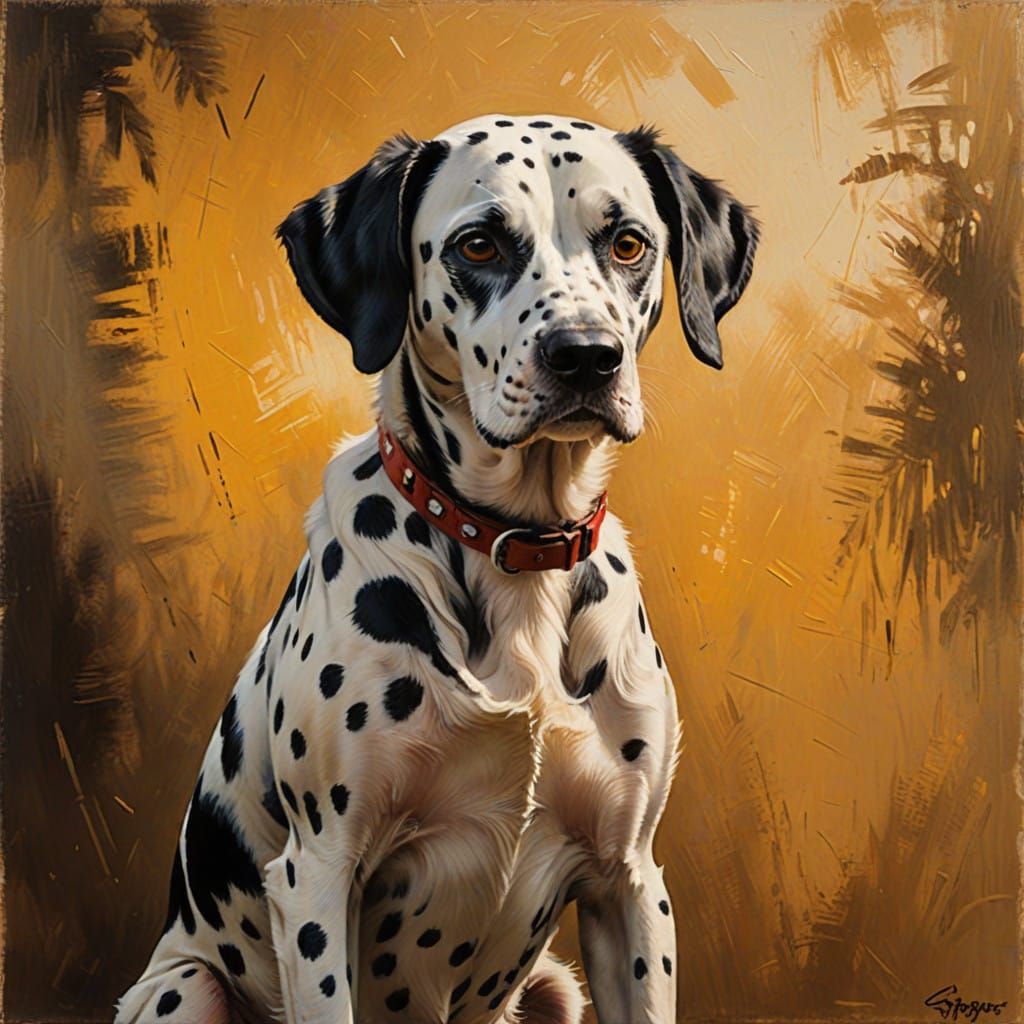 Dalmatian in Golden Oil Painting