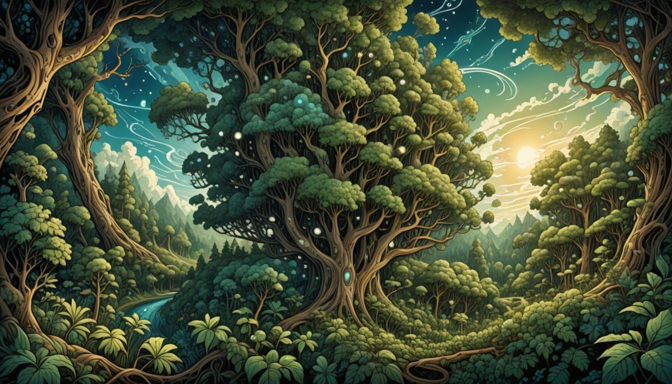 Surreal Forest of Fractal Plant Life in Retro Dungeons and D...