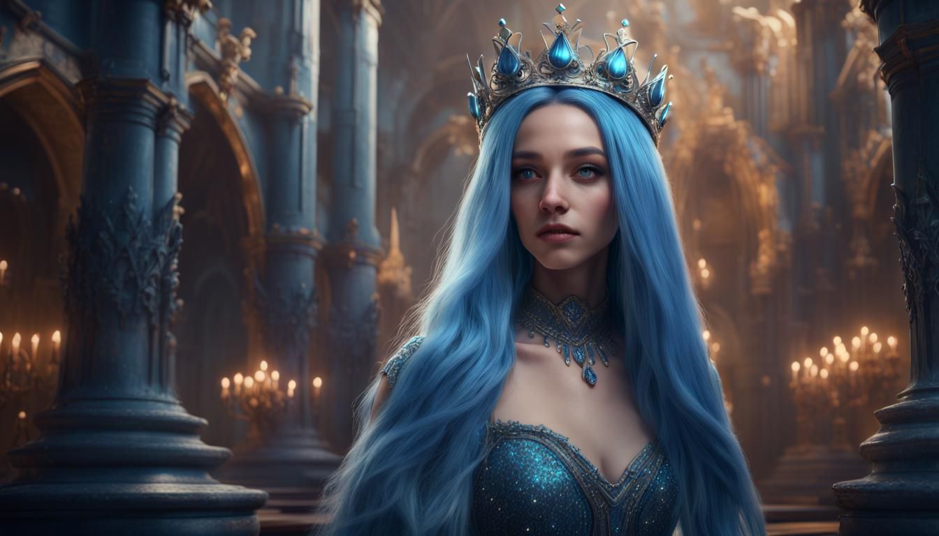 Girl with Blue Hair in Sparkly Ballgown