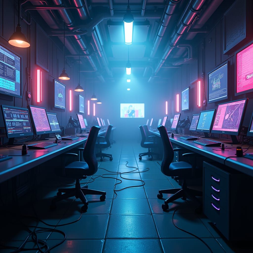 Cyberpunk Tech Lab with Neon Glow in 8K
