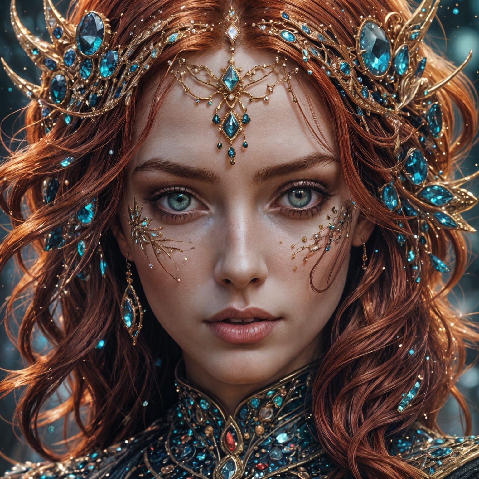 Red-Haired Girl's Crystal Portrait: Modern Artistic Style