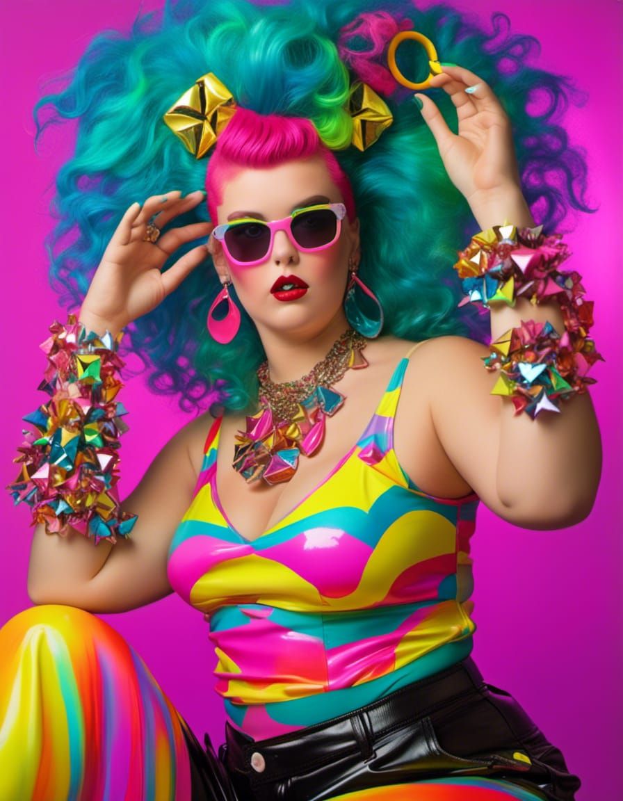 Plus Size Eighties Model with Neon Hair