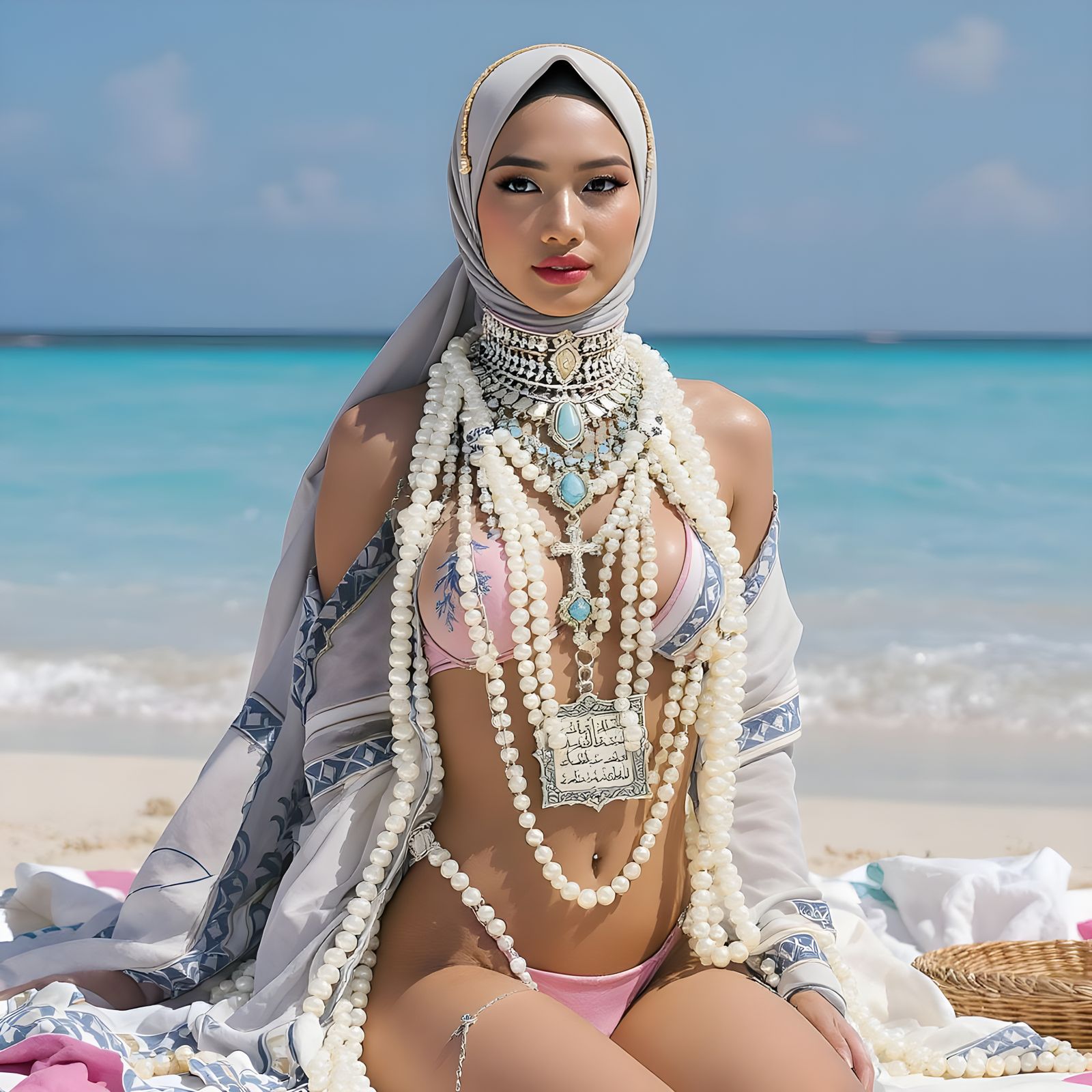 Woman with Pearl Jewelry in Art Nouveau Style