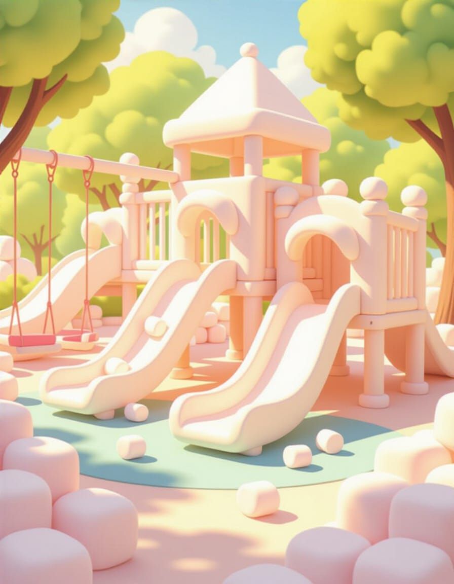 Whimsical Marshmallow Playground in Pastel Colors