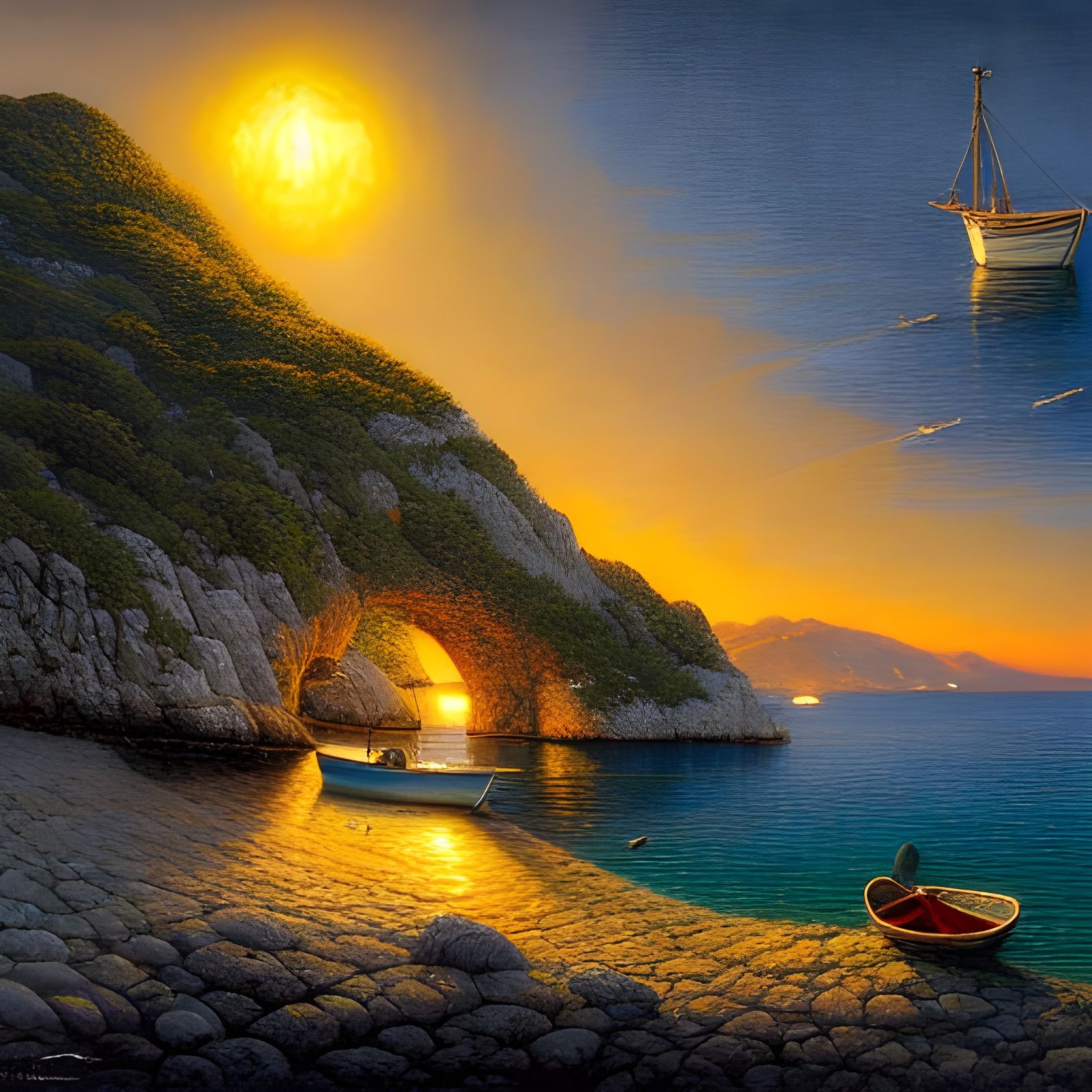 Dalmatian Sunset: Fishermans Boat in Sci-Fi Style