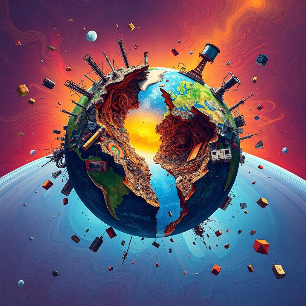 Shattered Earth: A Polluted Planet in Abstract Fractal Style