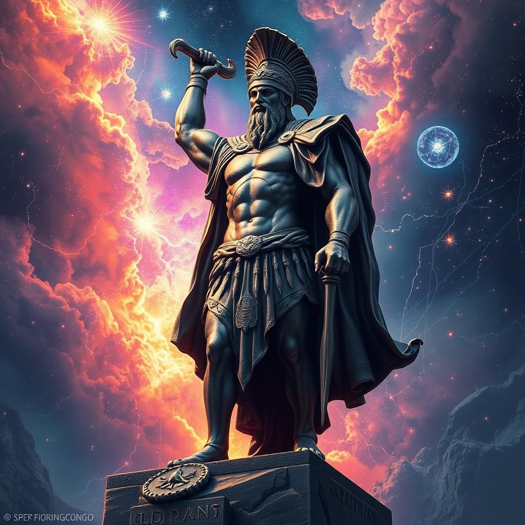 Roman Gladiator Statue in Cosmic Astral Dreamscape