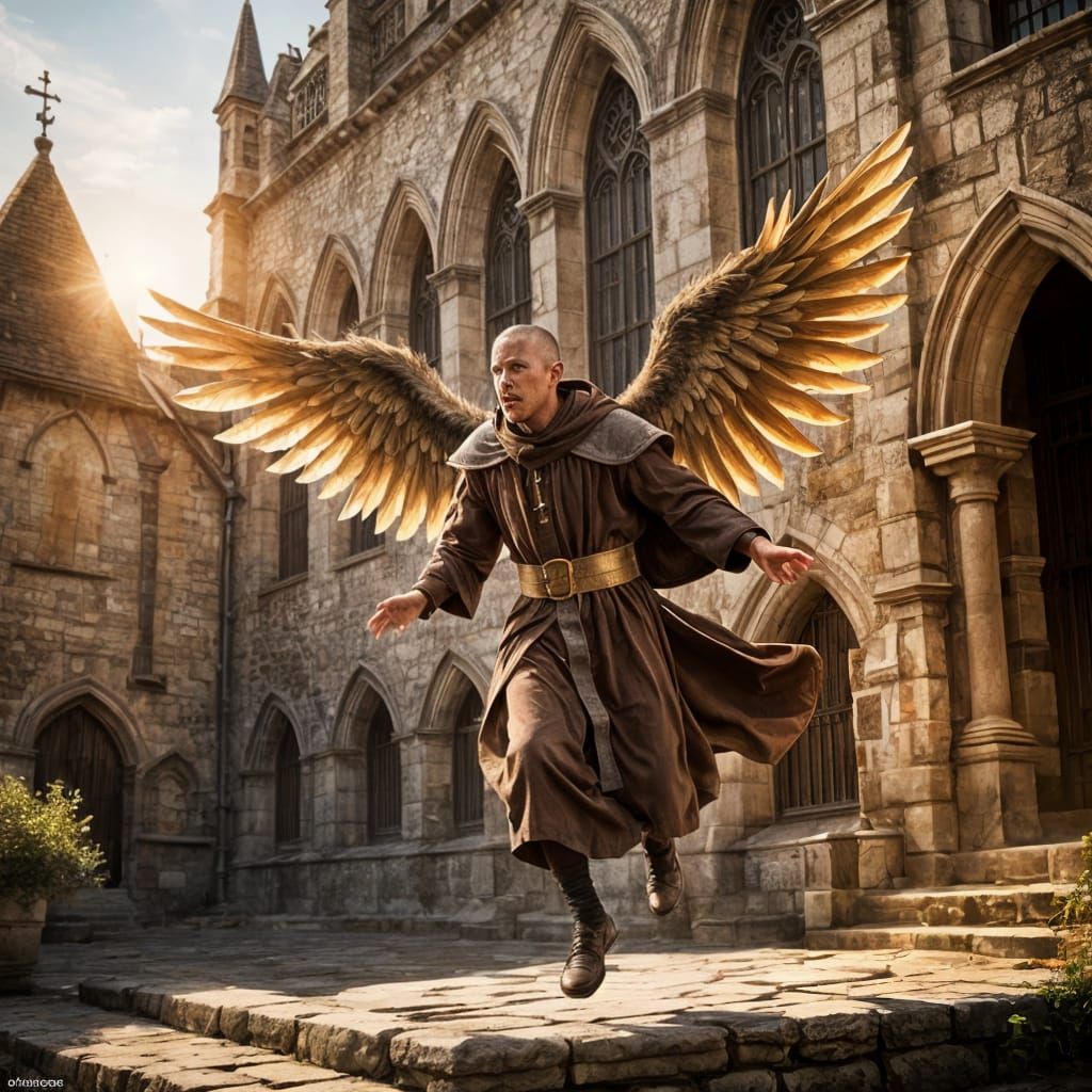 Medieval Monk Leaps with Homemade Wings