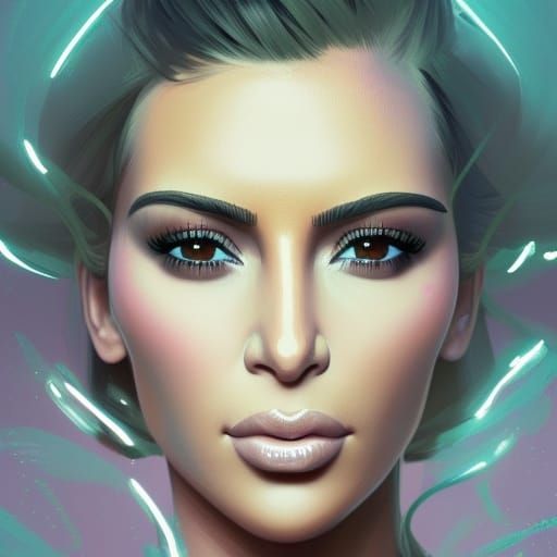 Kim Kardashian Portrait by Greg Rutkowski, Artgerm, WLOP