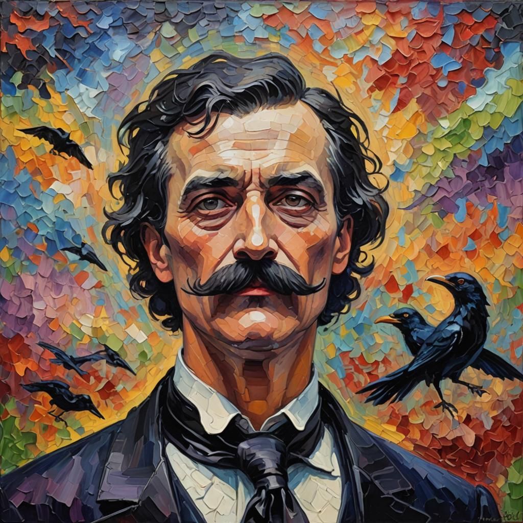 Mustache Recites 'Nevermore' in Expressionist Oil