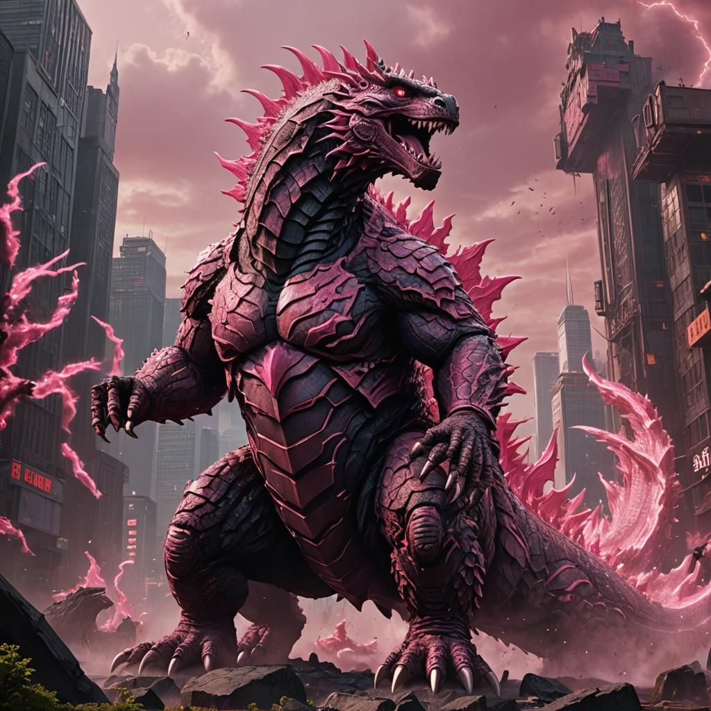 Detailed Pink Godzilla Matte Painting in 8K