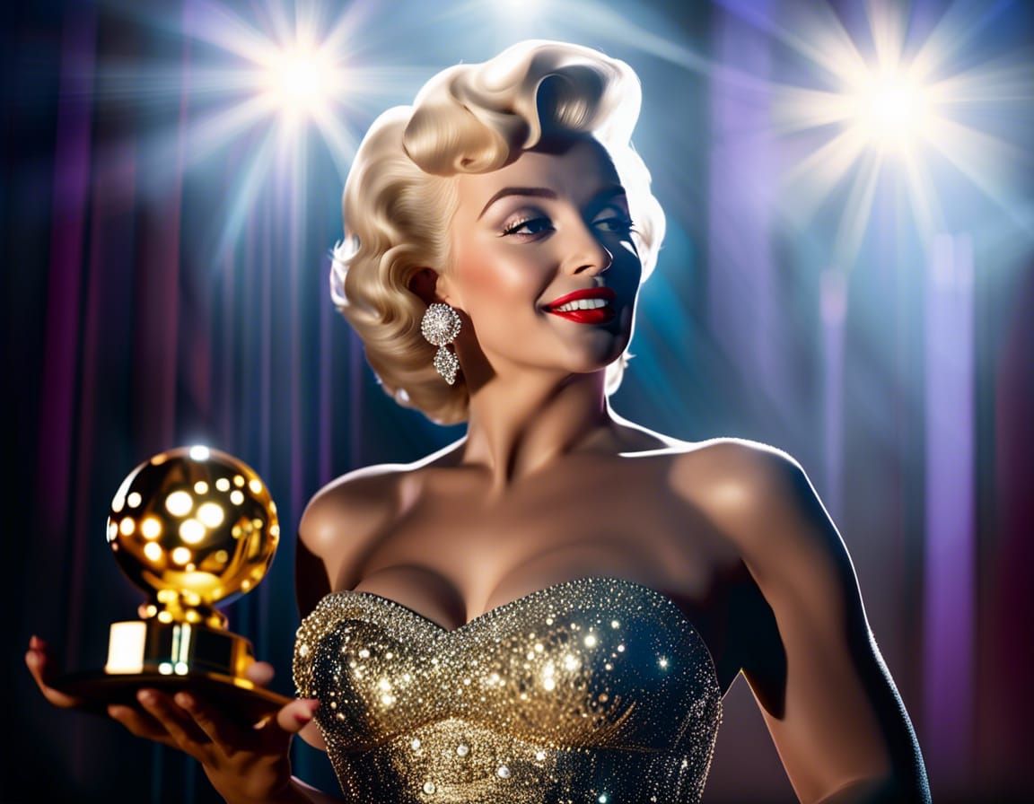 Marilyn Monroe Holding an Award on Stage