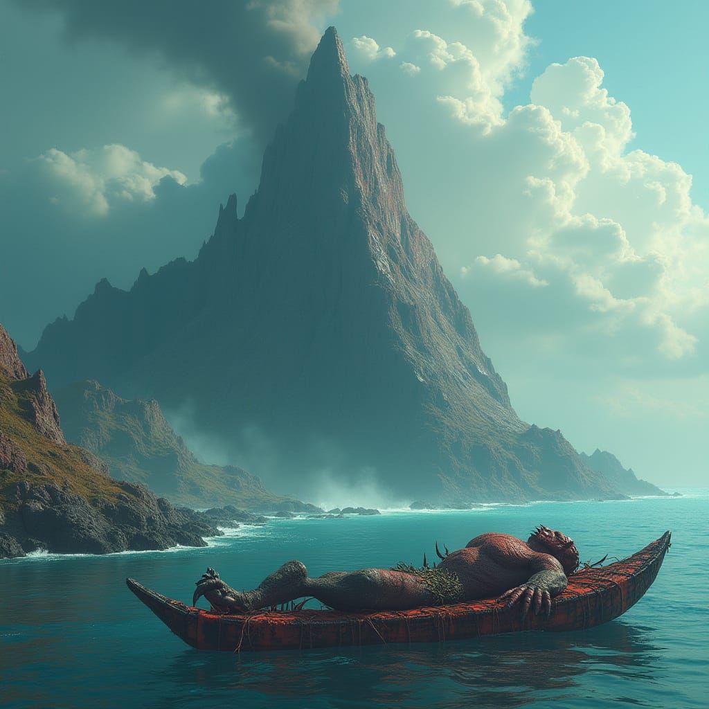 Mysterious Island of Red Marble and Black Granite, with a Lo...