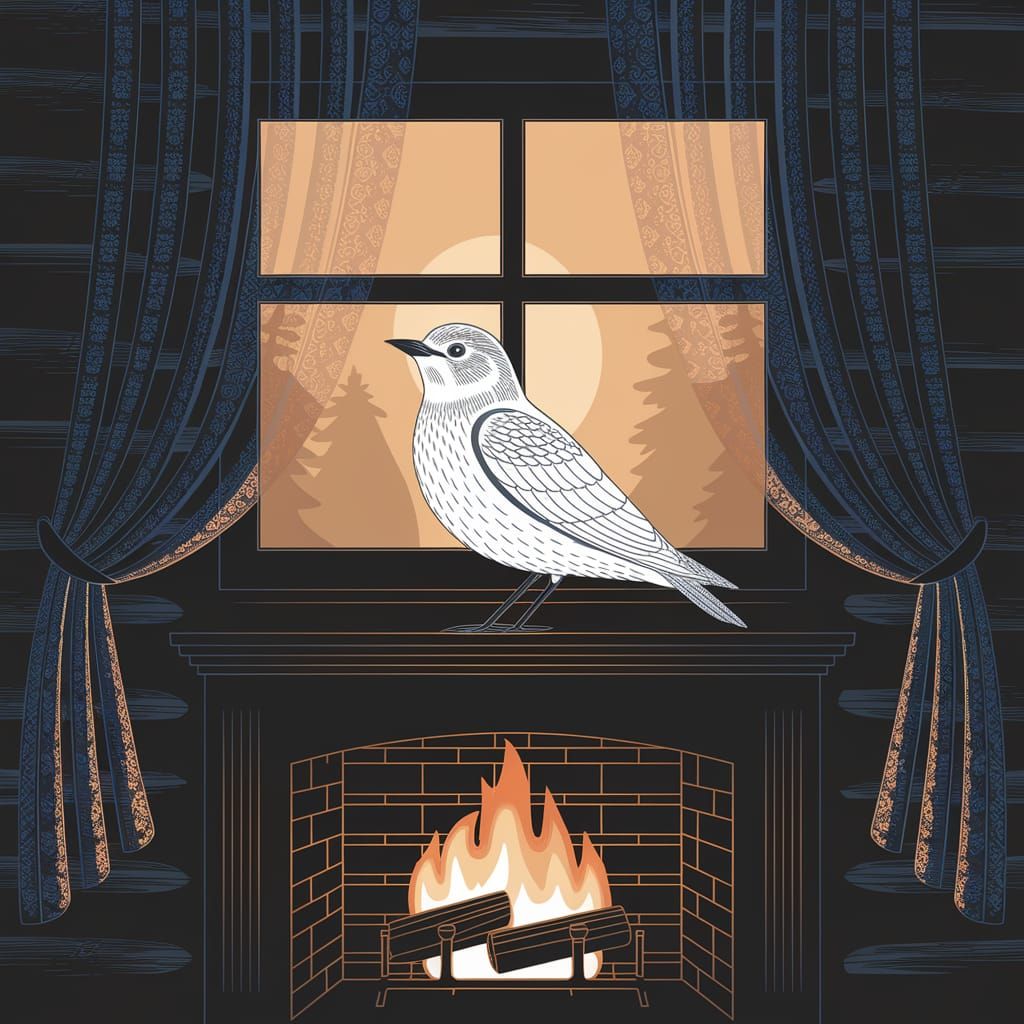 Elegant Bird Amidst Cozy Cabin