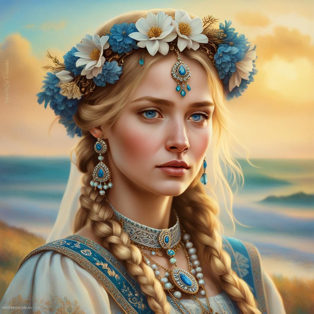 Russian Beauty in Traditional Slavic Clothing