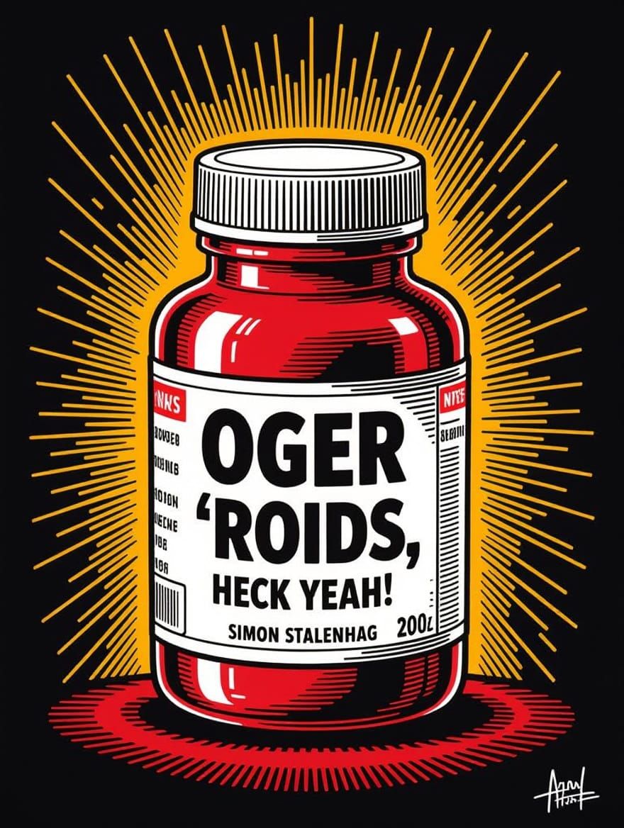 Ogre Steroids in a Futuristic Medical Bottle, Radiant Ink Dr...