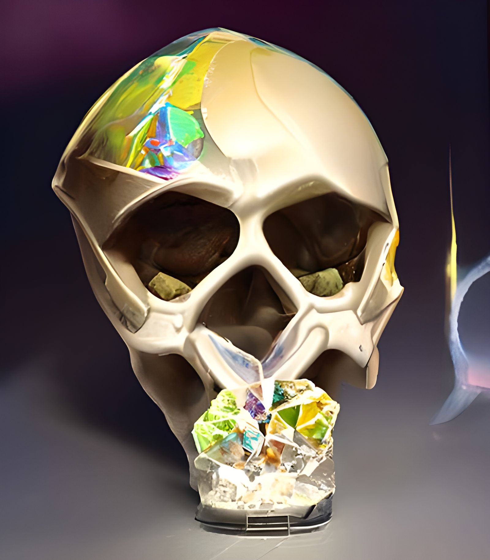 Magical Crystals Grow from Human Skull: 3D Oil Painting