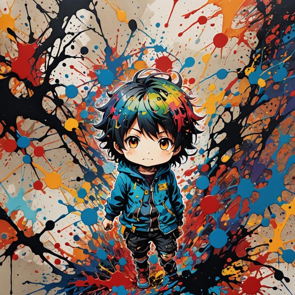 Colorful Chibi Figure with Cracked Texture