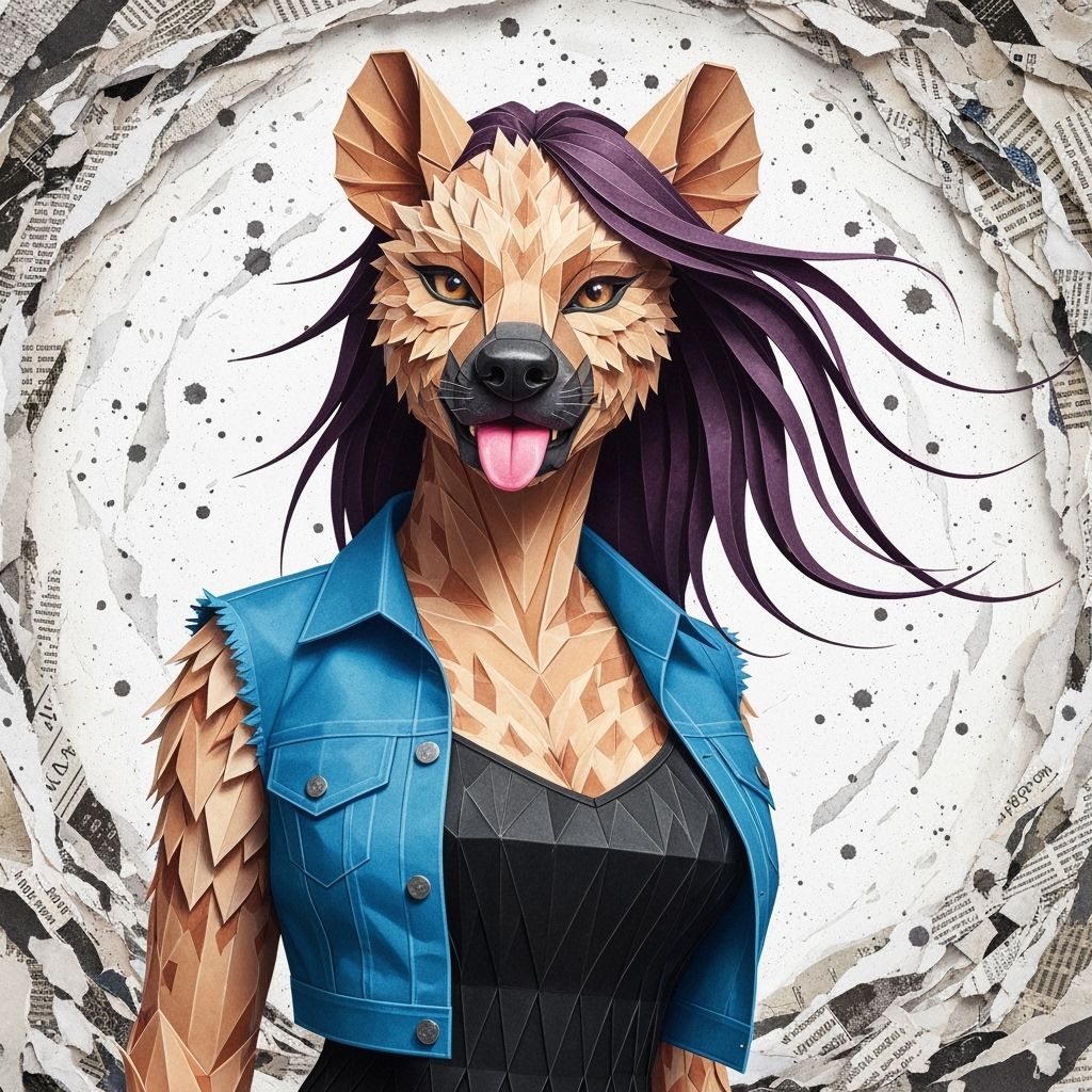 Surreal Origami Hyena with Paper Petal Fur