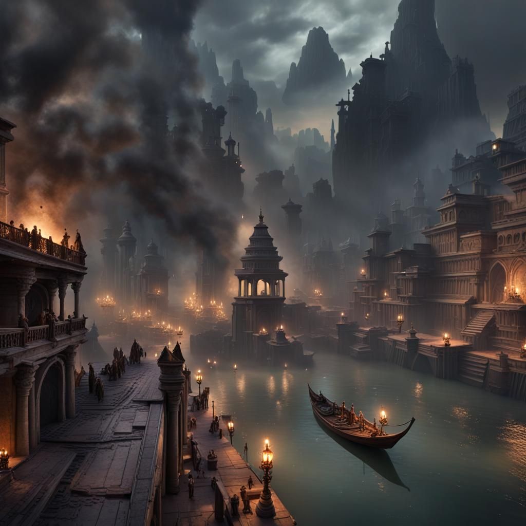 Night View of Varanasi Ghats in Cinematic Style