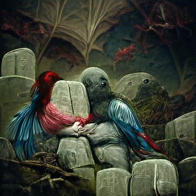 Horror Love Birds in Gothic Illustration Style
