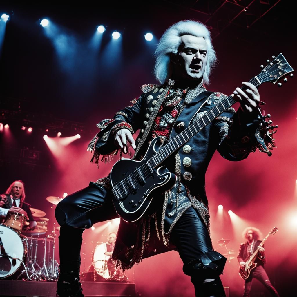 Mozart as 80s Metal Guitarist on Stage