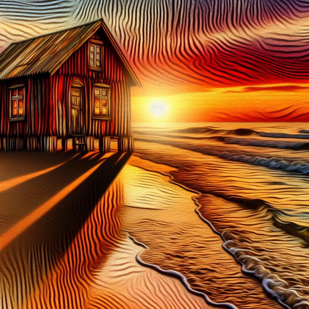 Quaint Beach House at Sunset in Golden Light