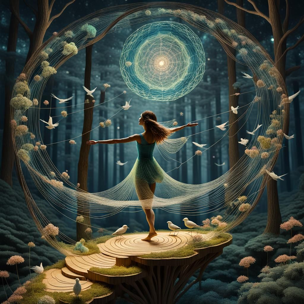 String Woman Dancing with Birds: 8K Octane Render