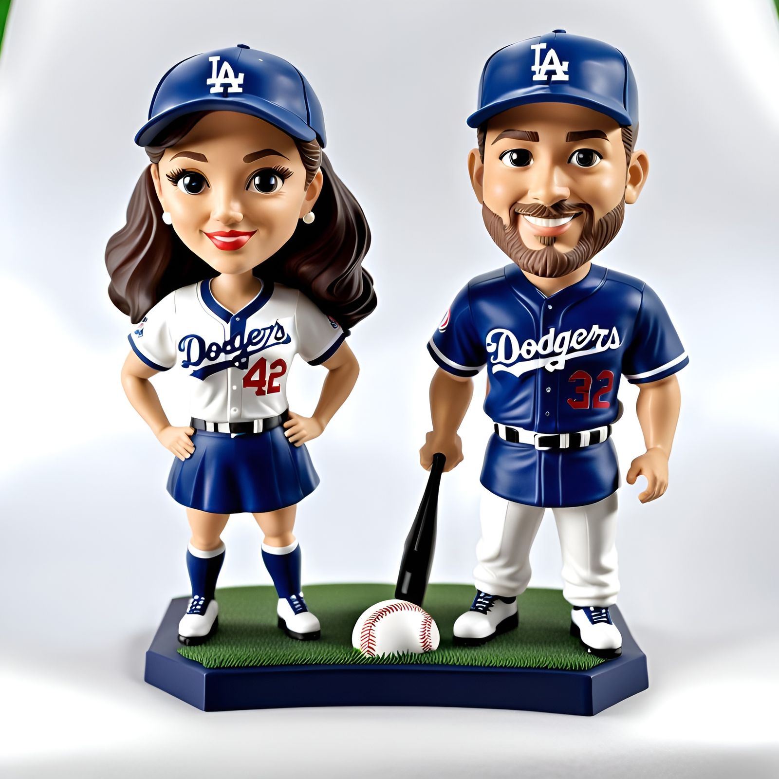 Dodgers Bobblehead Couple on Baseball Field