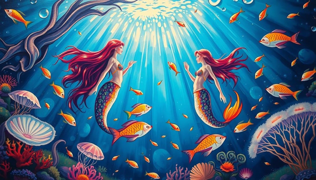 Enchanted Underwater Realm of Mermaids in Neo-Impressionist ...