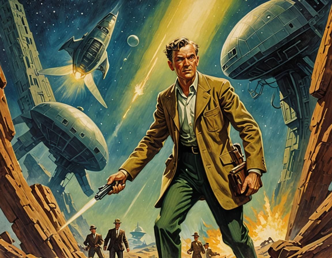 Pulp Magazine Cover Art Illustration in Classic Sci-Fi Style