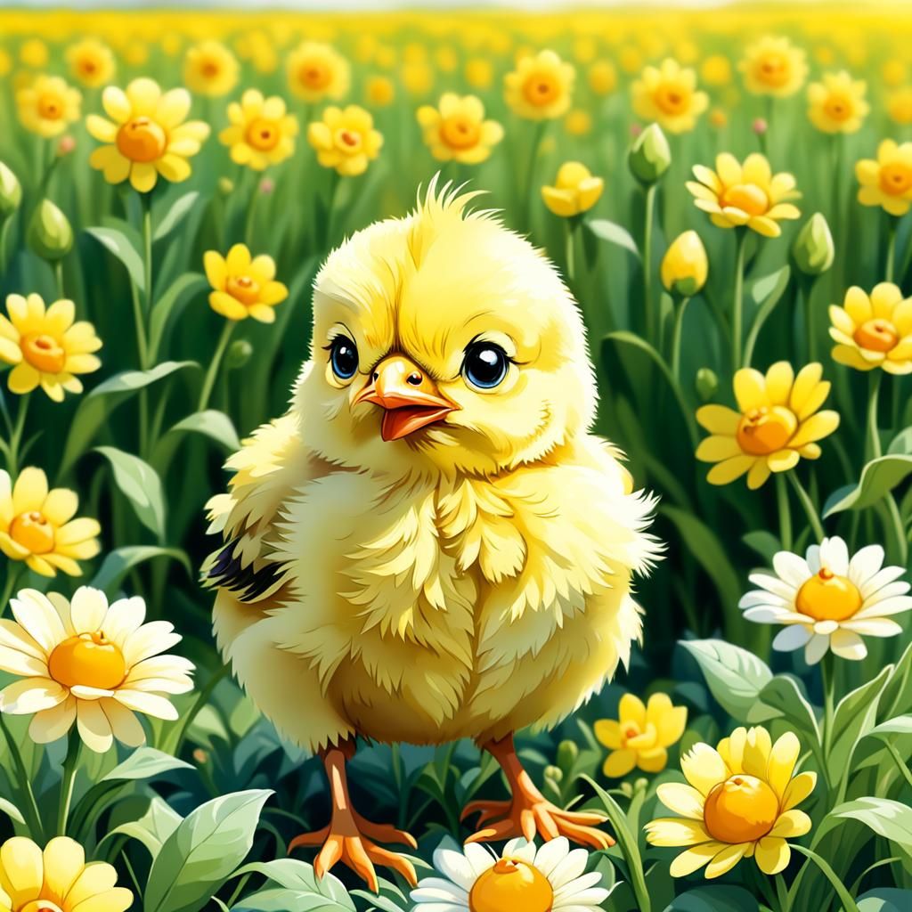 Adorable Yellow Chick Portrait in Pastel Colors