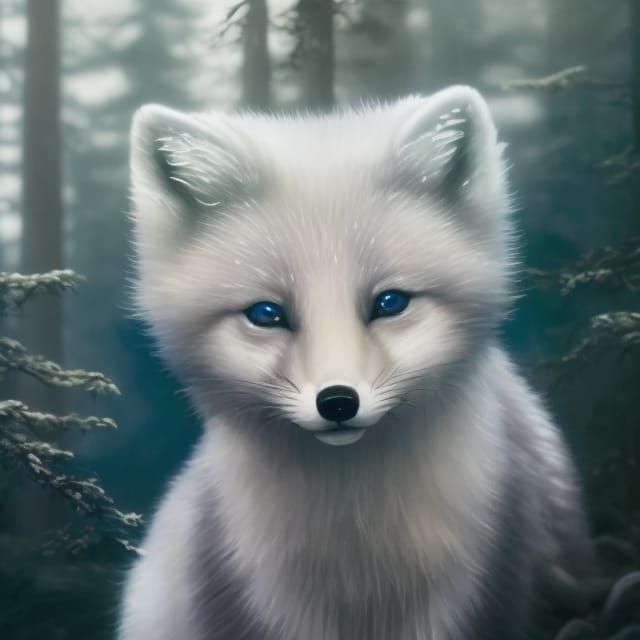Chibi Arctic Fox Portrait in Polychromatic Style