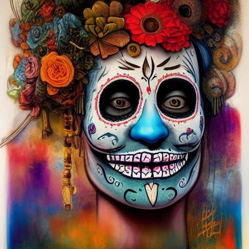 Day of the Dead Graffiti Art on Train