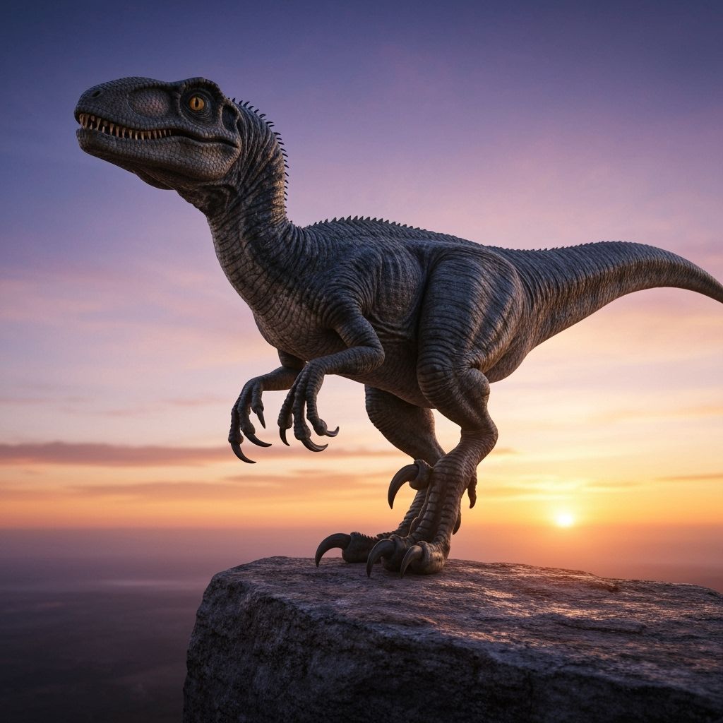 Dramatic Velociraptor Silhouette at Sunset