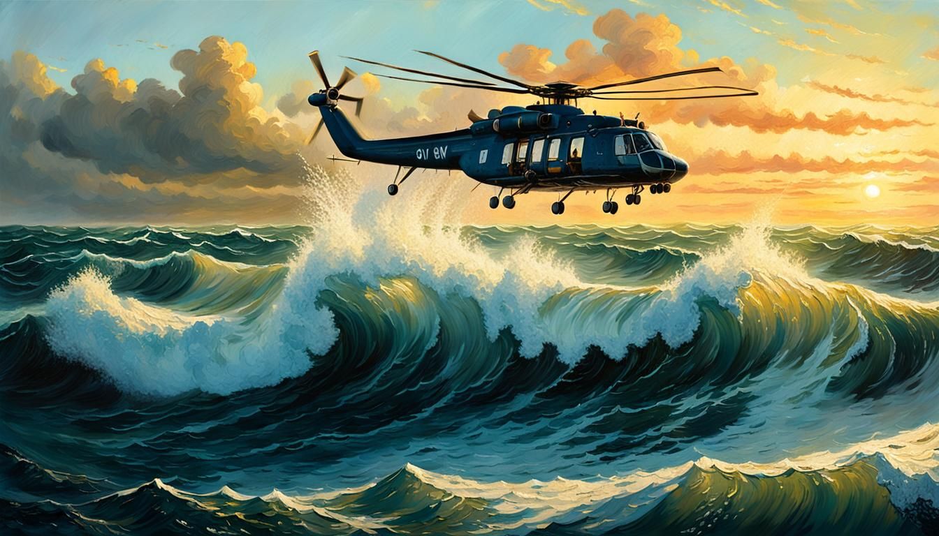 Ship Deck Rotor in Storm, Oil Painting Style