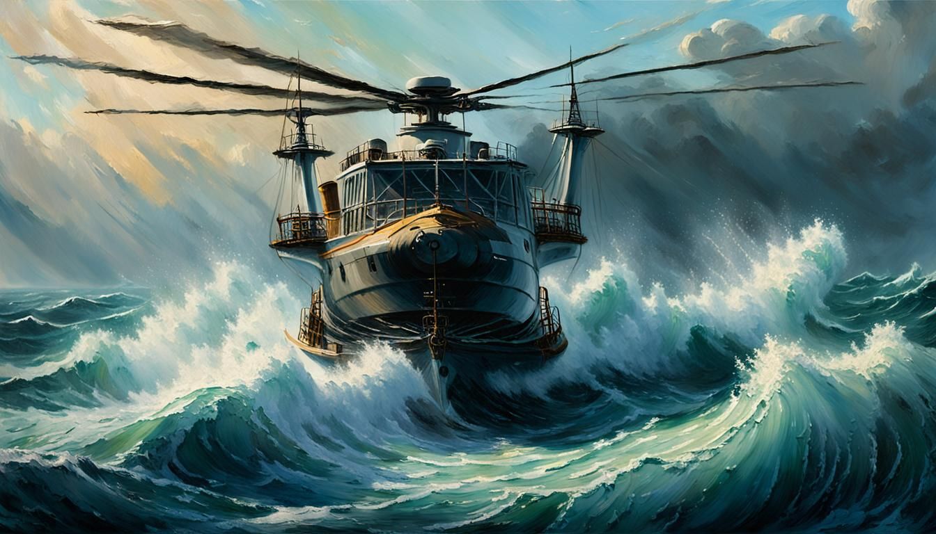Helicopter Rotor on Ship Deck Oil Painting