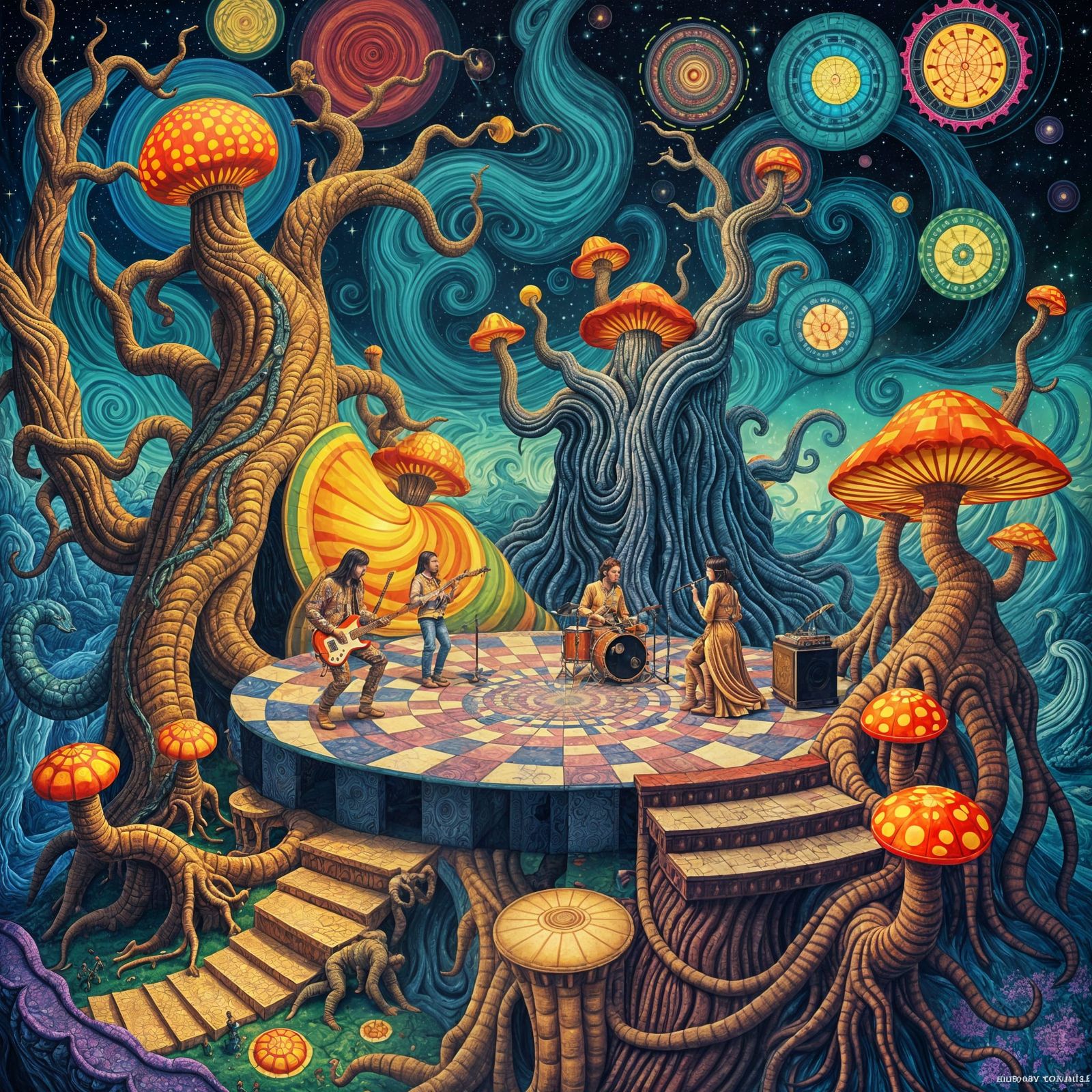 Surreal Psychedelic Band Performs on Escher-Inspired Stage A...