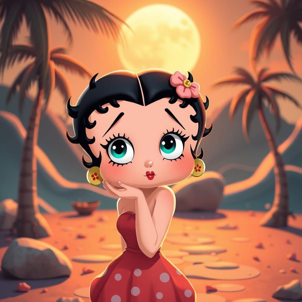 Betty Boop Posing Cutely in Kawaii Cartoon Style