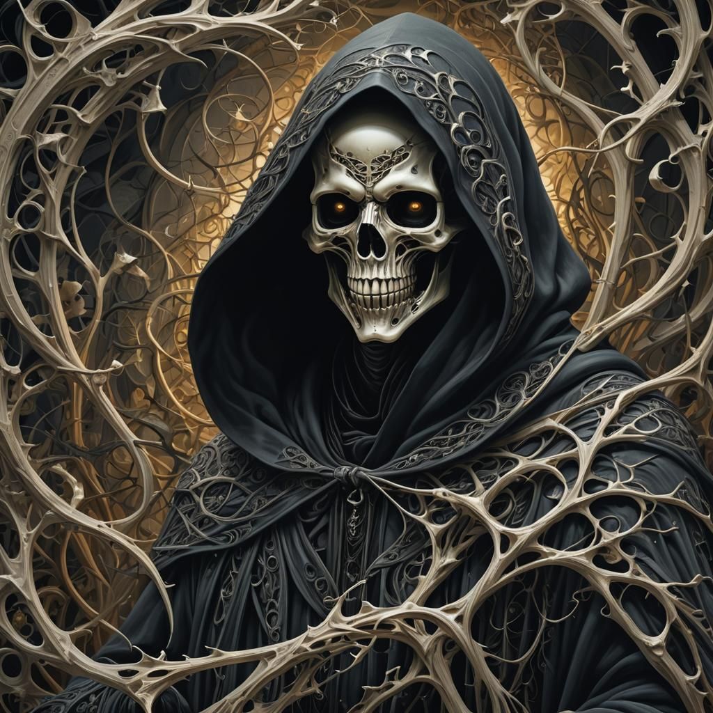 Surreal Grim Reaper Portrait in Fractal Landscape