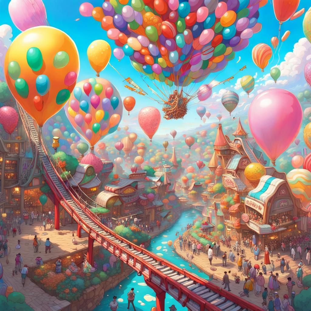 Pastel Balloons and Candy Theme Park