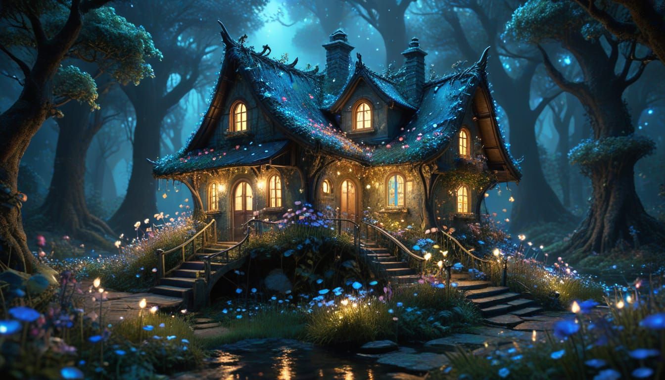 Enchanted Bioluminescent Fairy House in Bloom