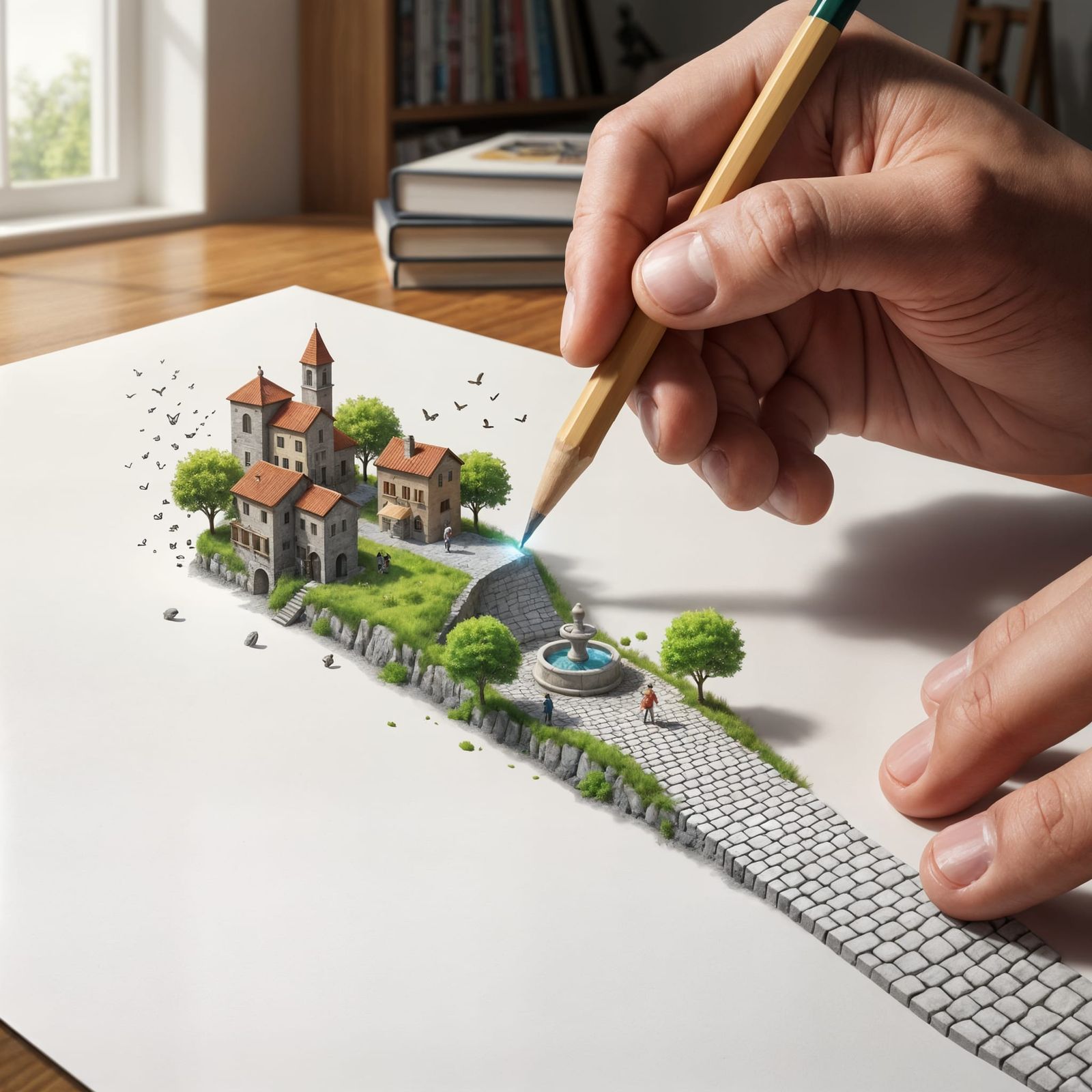 Artist's Hand Draws Miniature World to Life
