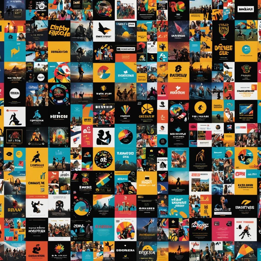 Colorful Collage of Event Posters in Cinematic Style