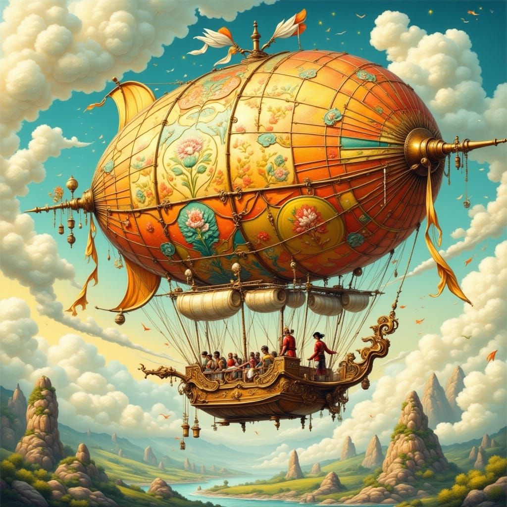 Majestic Airship in Japanese Whimsy and Futuristic Fantasy S...